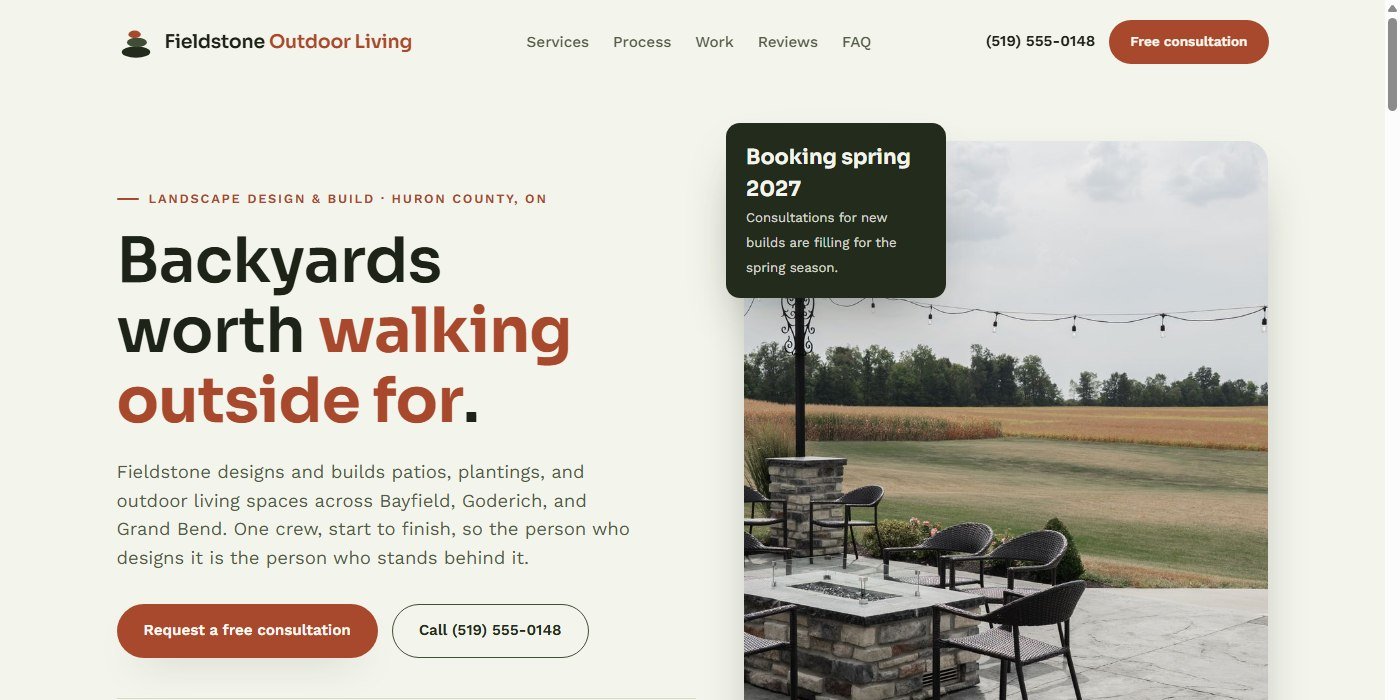 Fieldstone Outdoor Living homepage screenshot