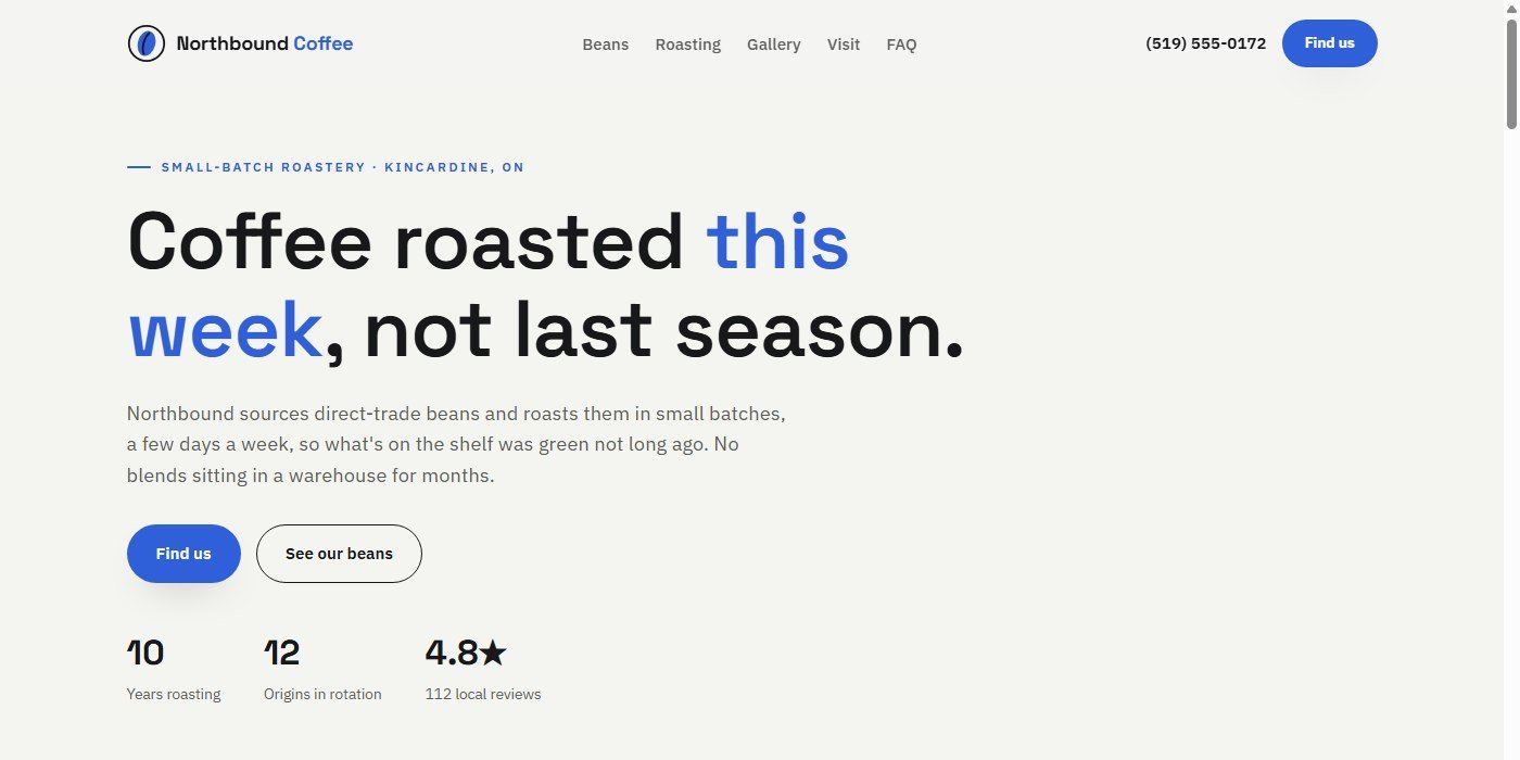 Northbound Coffee Roasters homepage screenshot